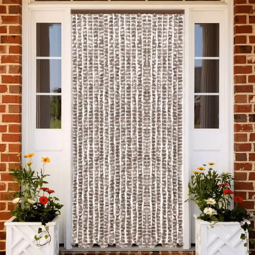 Berkfield Home Chenille Thermal Insulating Fly Curtain in Taupe and White, W: 56 cm, H: 200 cm – 2