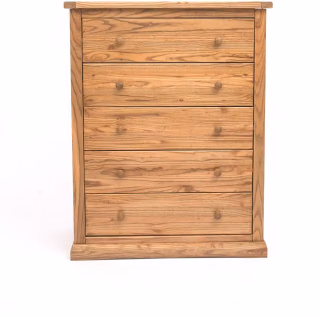 Cabinet Bits Salerno 5 Drawer Chest of Drawers in Sand Brown with Wood Knobs, Width: 90 cm