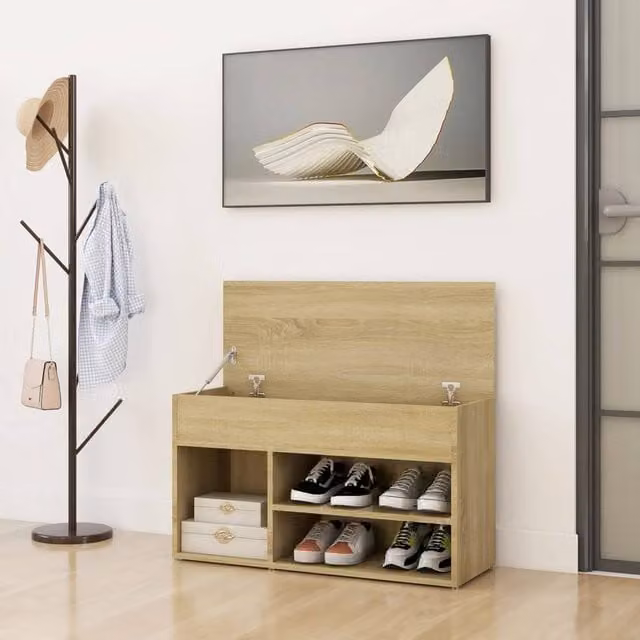 Berkfield Home Sonoma Oak Shoe Bench in Beige, W/D/H: 80 x 30 x 45 cm