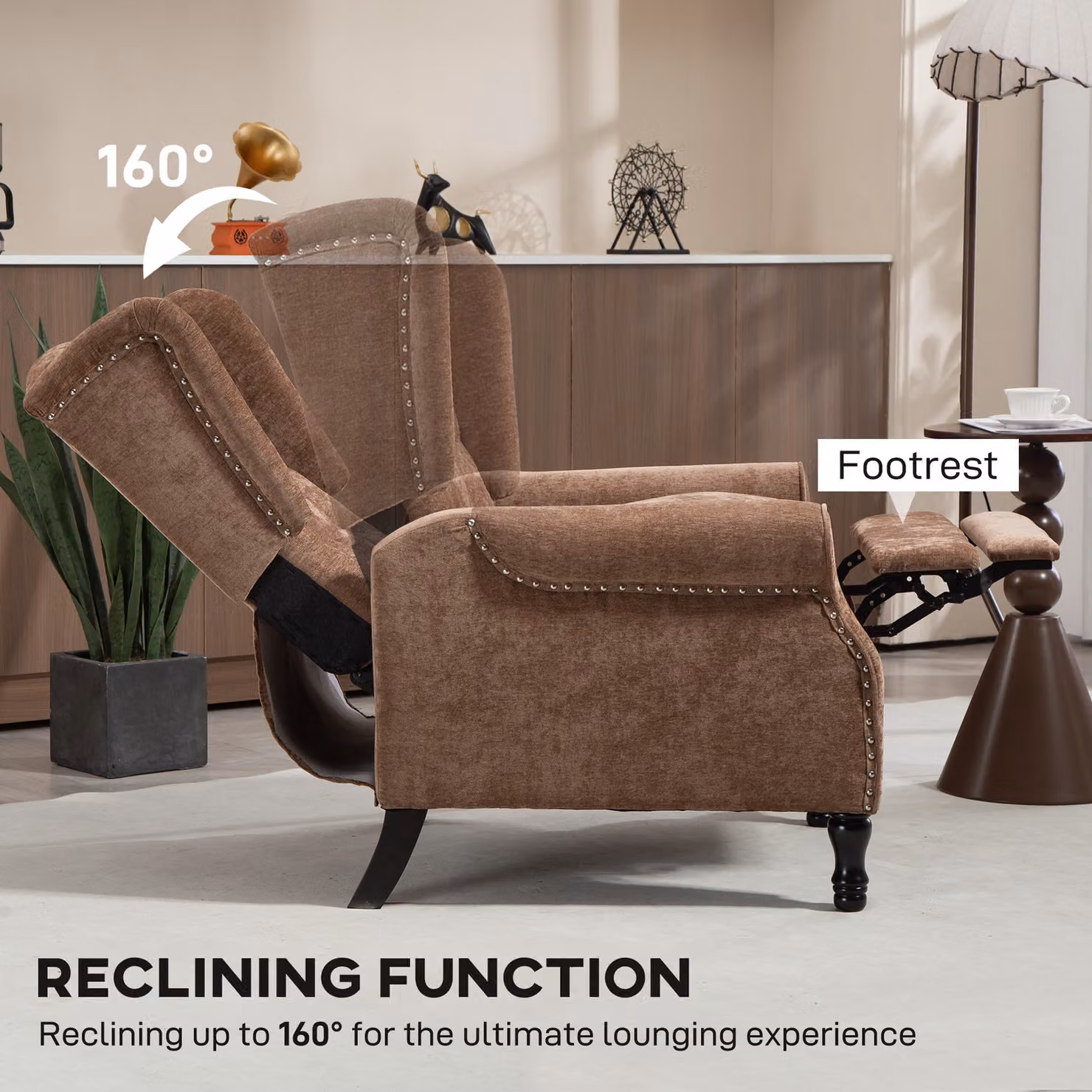 HOMCOM Vintage Reclining Armchair with Integrated Footrest in Brown – 4