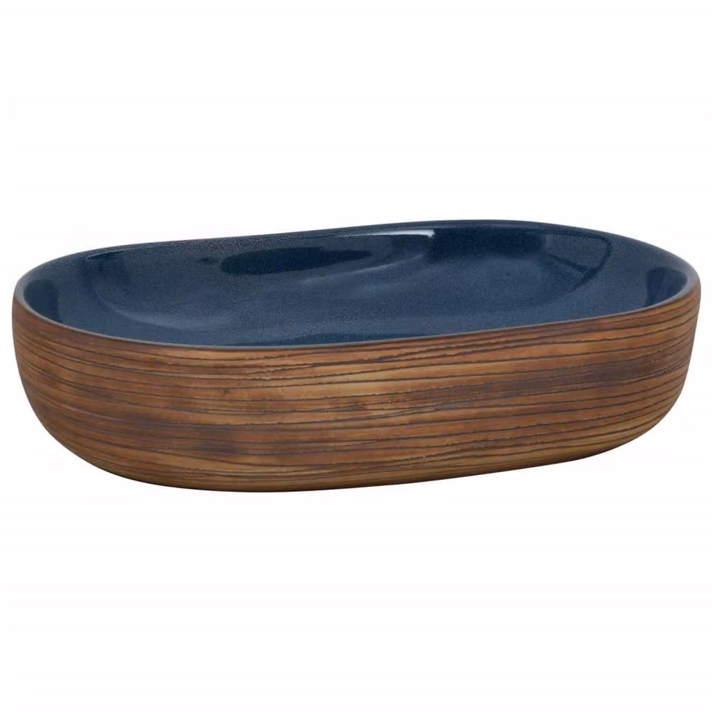 Berkfield Home Oval Ceramic Countertop Basin in Brown and Blue, W: 59 cm, D: 40 cm, H: 14 cm – 2