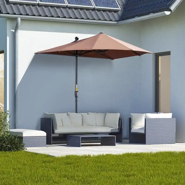Outsunny Brown Half Parasol Market Umbrella for Garden and Balcony, 2 m
