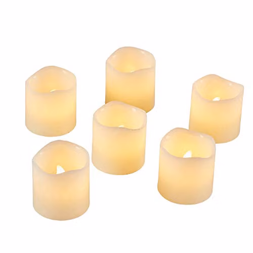 Lights4fun Set of 6 White Real Wax Battery Operated LED Votive Tea Light Candles with Flicker Effect – 4