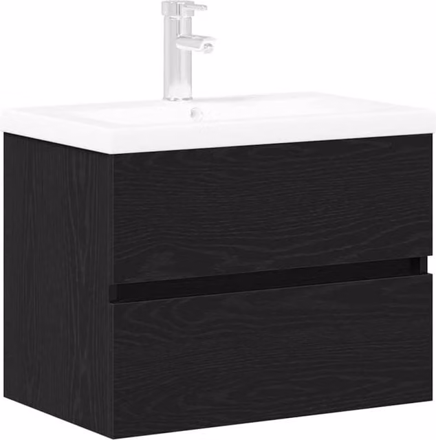 Berkfield Home Modern Black Oak Sink Cabinet with Built-in Basin in Matt Engineered Wood – 1