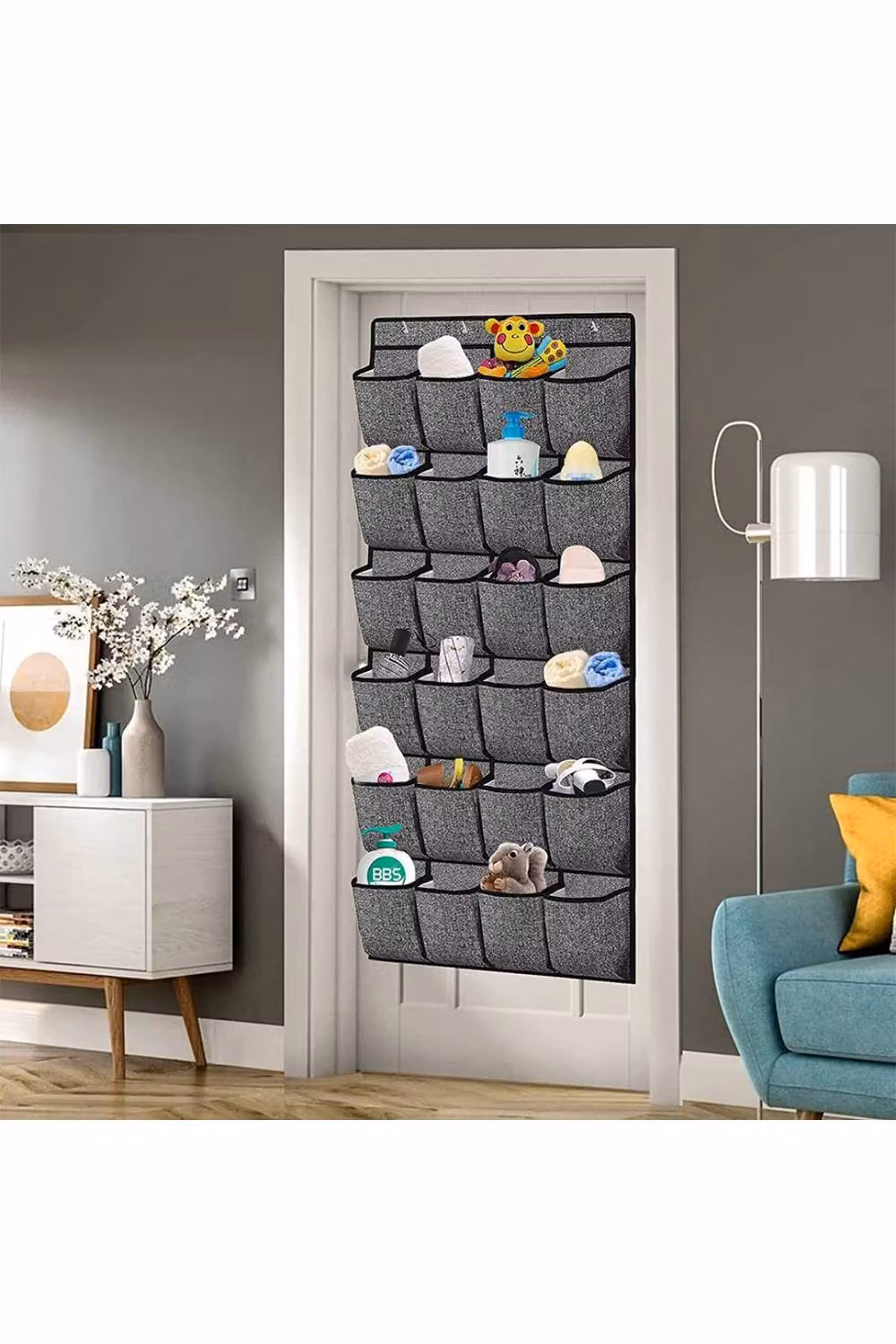 KDMD 24 Pocket Over Door Shoe Organiser Hanging Closet Rack in Grey – 3