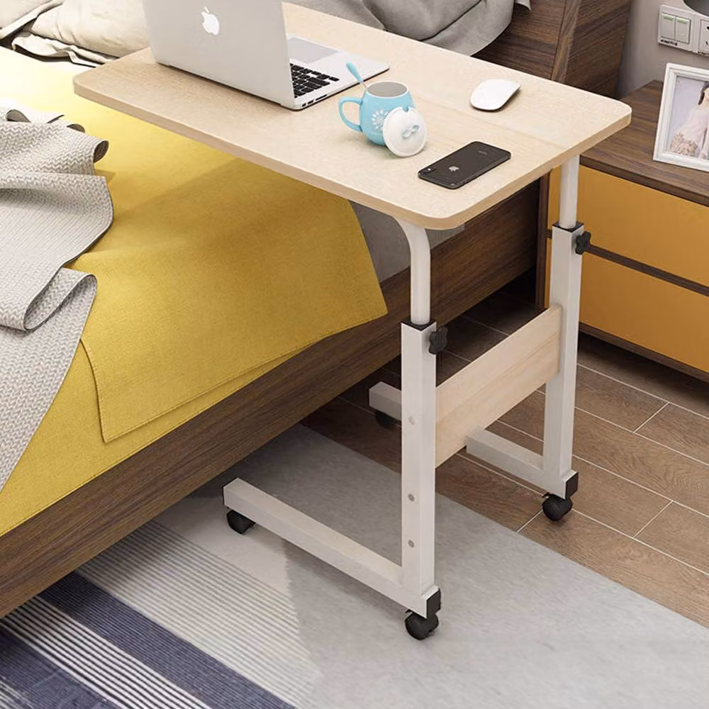 Living and Home Height Adjustable Mobile Overbed Desk with Wheels in Beige – 2