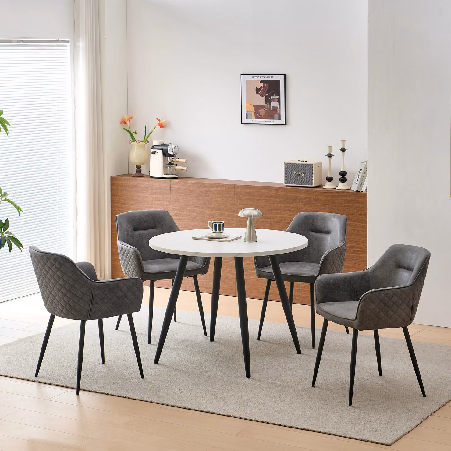 SONARA Set of 6 Grey Faux Suede Dining Chairs with X-Cross Metal Legs – 2