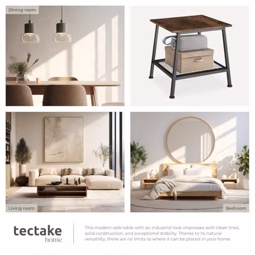 tectake Industrial Design Side Table with MDF and Metal Construction in Brown and Black, W/D/H: 45.5 x 45.5 x 47 cm – 6