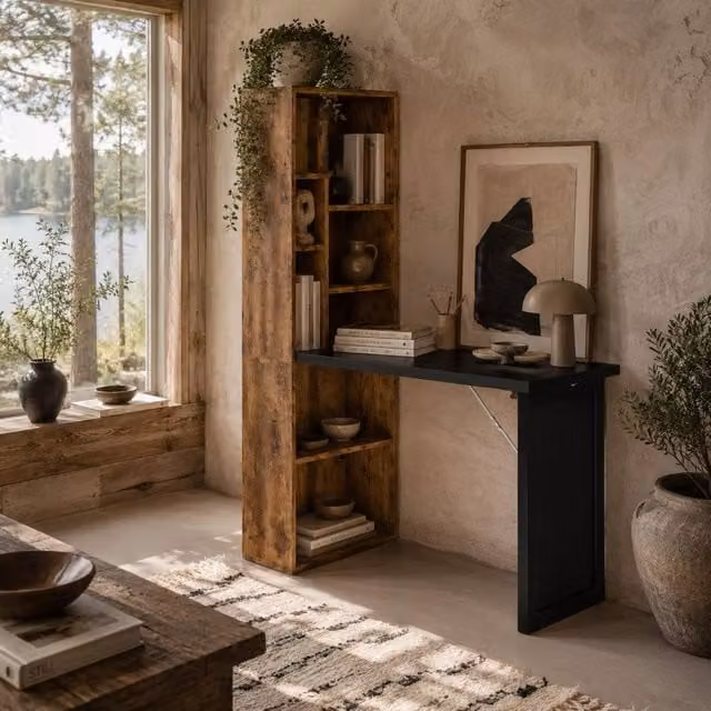 Wyld Haus Codi Secretary Desk in Rustic Brown with Folding Top, Blackboard Panel and Side Shelving, W/D/H: 98 x 51 x 62 cm – 1