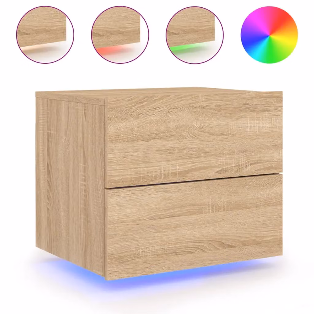 Berkfield Home Wall-mounted Bedside Cabinet with Integrated LED Lights in Sonoma Oak Brown – 2