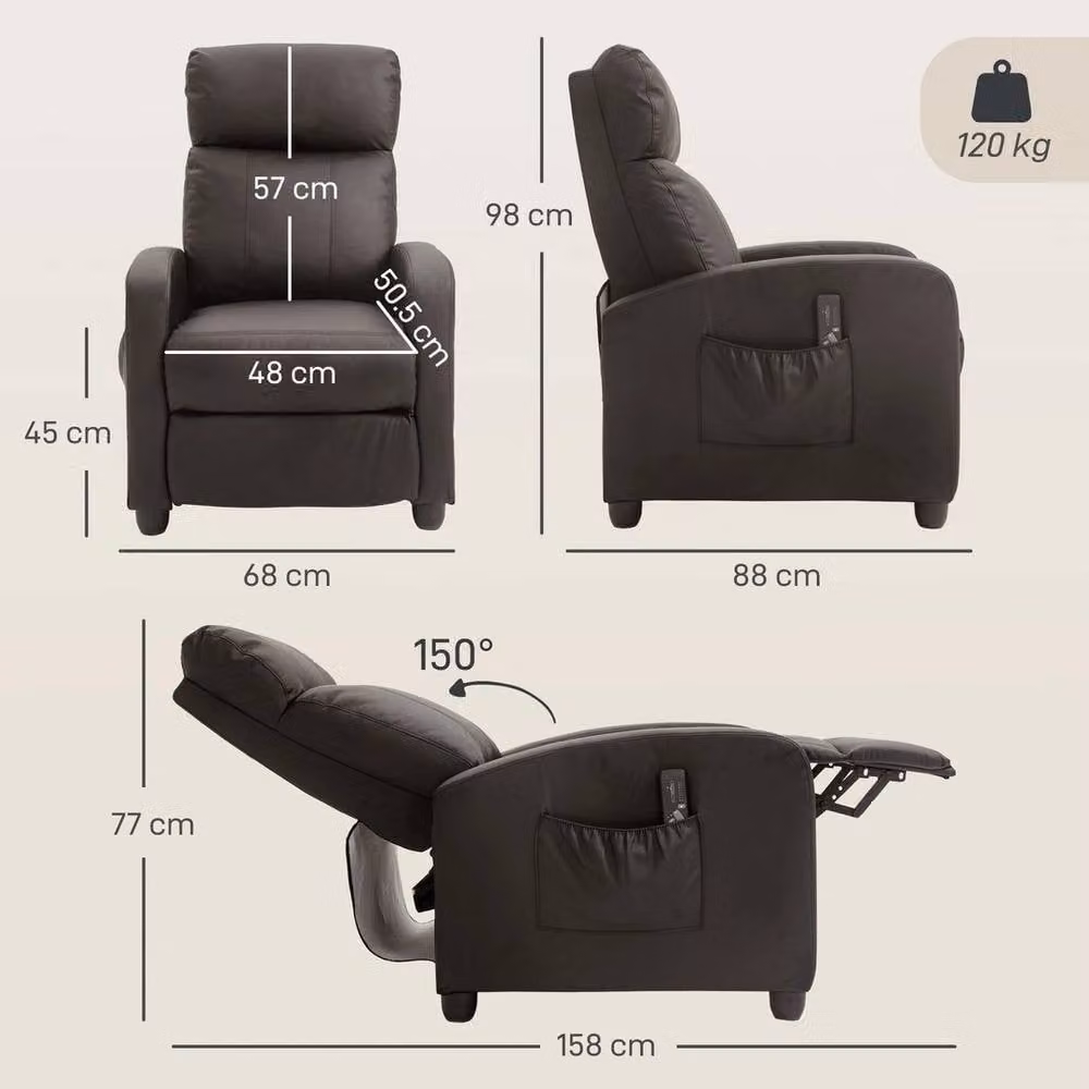 FORGEVIO Brown PU Leather Recliner Massage Armchair – 1