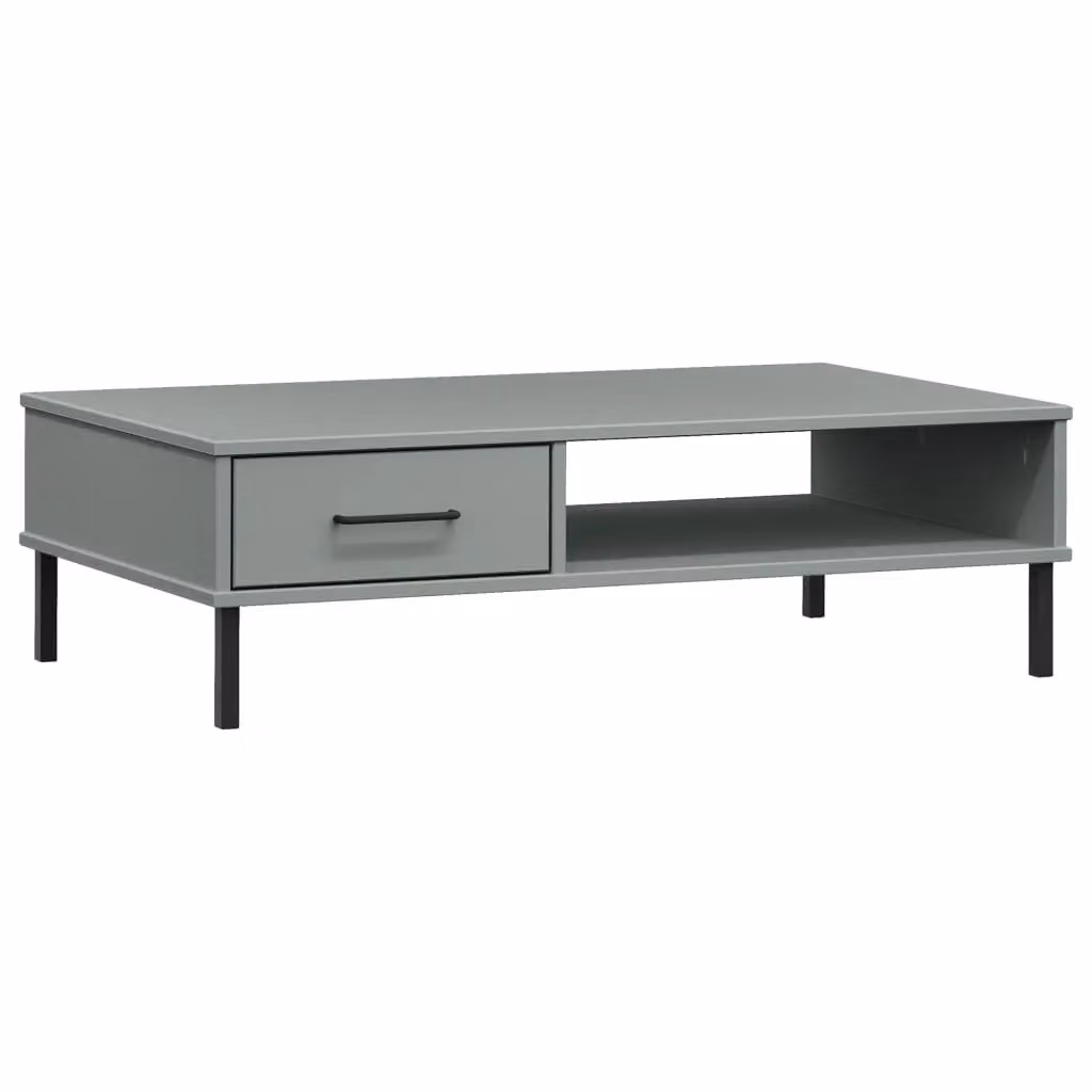 Berkfield Home Oslo Rectangular Coffee Table in Grey Solid Pine Wood with Metal Legs – 2