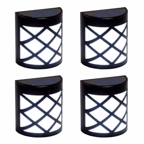 Gardenwize Pack of 4 Solar Powered LED Deck Fence and Wall Lights in Black with Warm White Light and IP65 Waterproof Rating – 4