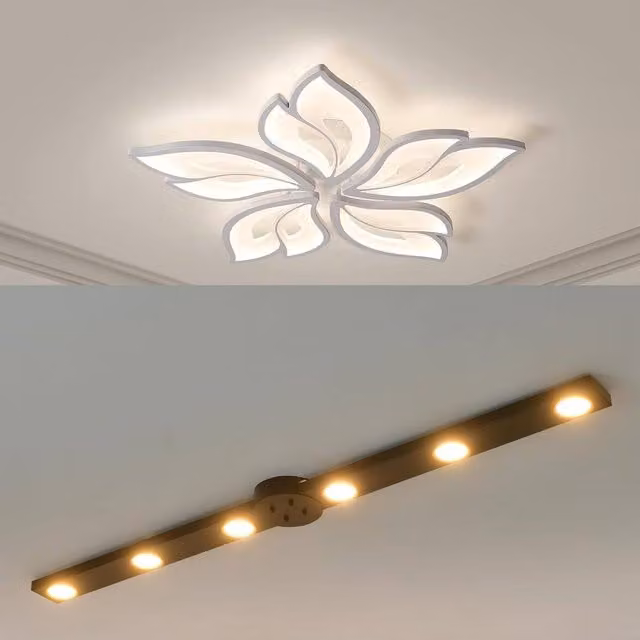 Garwarm Set of 2 Floral LED Ceiling Lights and Black Linear Bar Ceiling Light with Remote Control