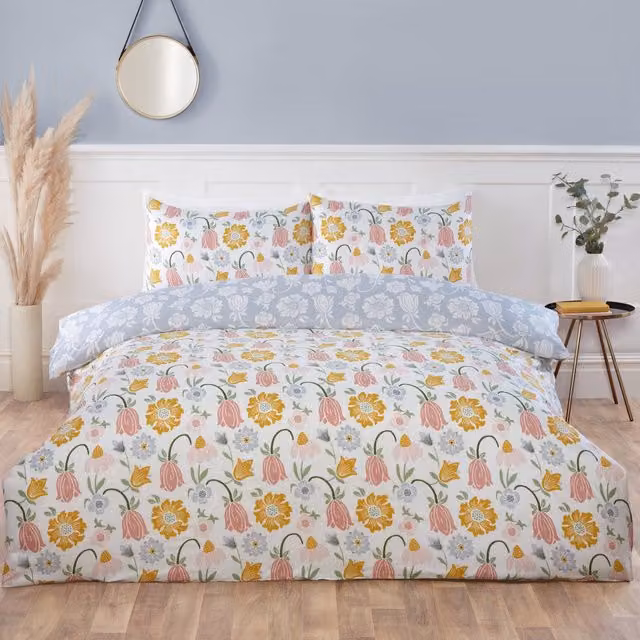 Rapport Home Victorian Bloom Reversible Microfibre Floral Duvet Cover and Pillowcase Set, Multicolour, W: 140 cm, L: 200 cm
