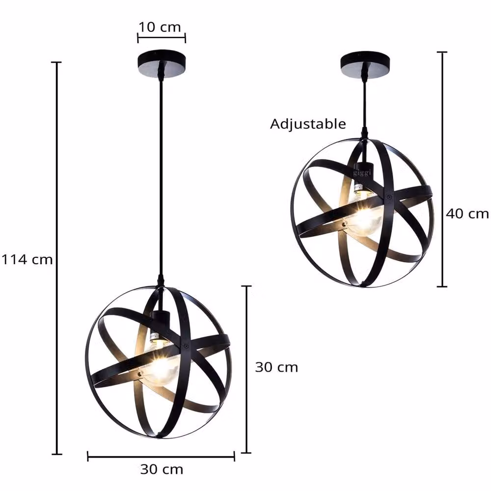 EONLION Black Industrial Spherical Metal Suspended Ceiling Light with Height Adjustment – 2