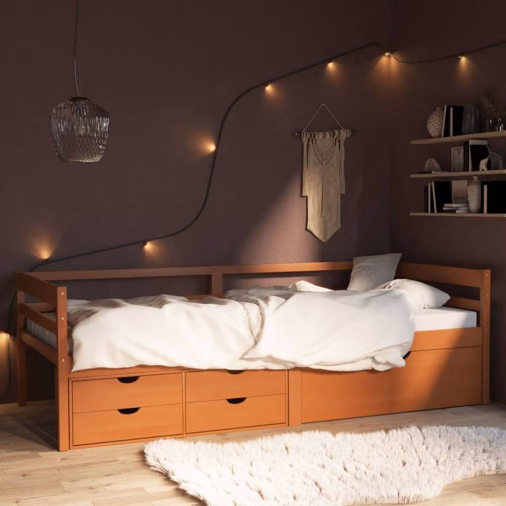 Berkfield Home Pinewood Bed Frame with Drawers and Cabinet, Honey Brown, W: 90 cm, L: 200 cm – 2
