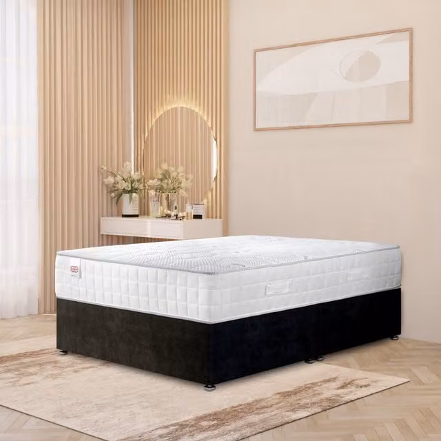 Horizona Black Velvet Upholstered Hybrid Divan Bed with Knit Mattress W/D: 120 x 200 cm