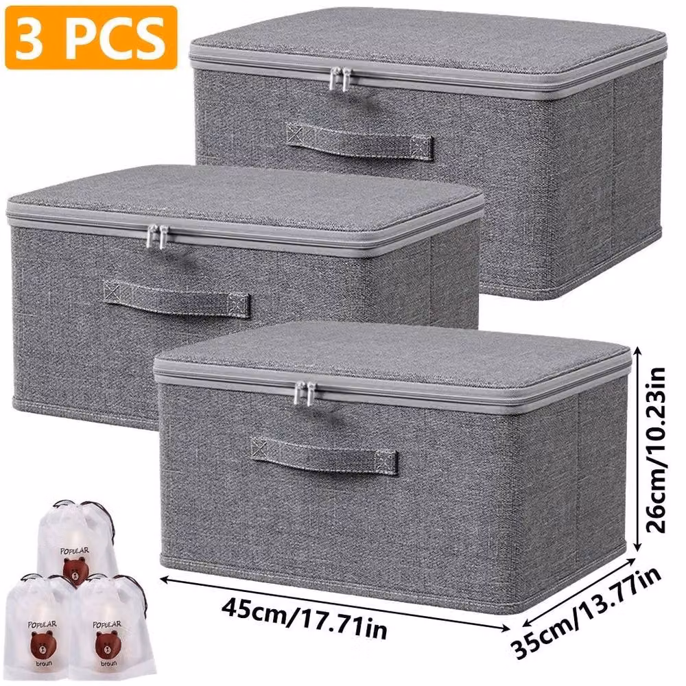 KORVIXA Grey Fabric Folding Clothes Storage Box with Handles – 2