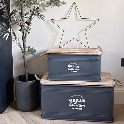 The Satchville Gift Company Set of Three Grey Urban Rectangular Metal Storage Containers