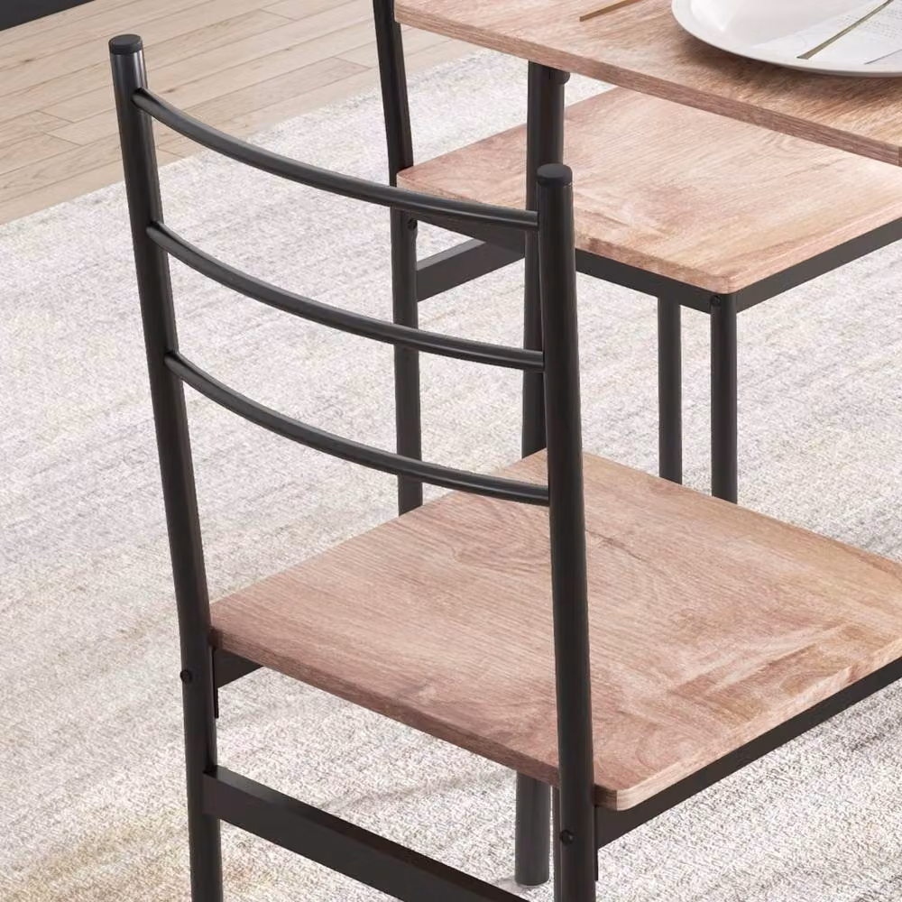 Wyld Haus Kaloro 5 Piece Industrial Dining Set with Black Steel Frame and Brown MDF Laminate, W/D/H: 110 x 70 x 75 cm – 4