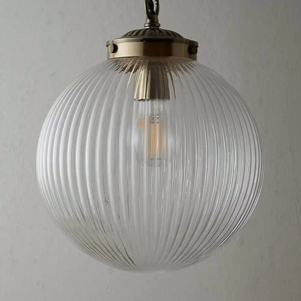Loops Round Hanging Ceiling Pendant Light in Brass and Transparent Ribbed Glass – 3
