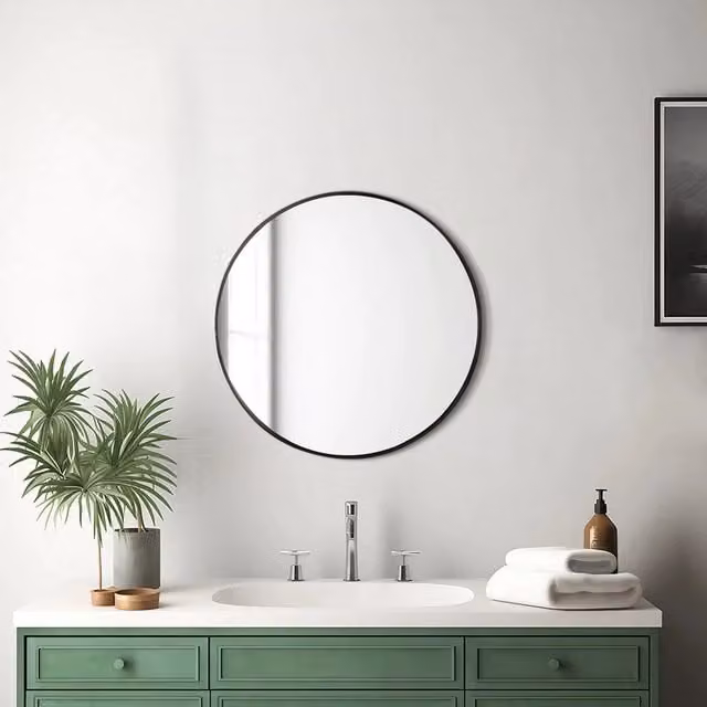 Lifeideas Minimalist Round Black Metal and Glass Wall Mirror, Diameter: 40 cm