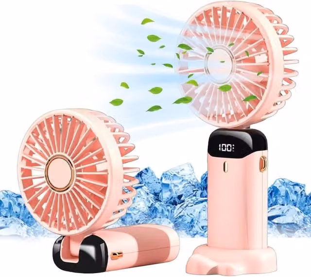 Dragodirect 2-in-1 Portable Mini Handheld Fan with LED Light, Rechargeable via USB-C, Pink