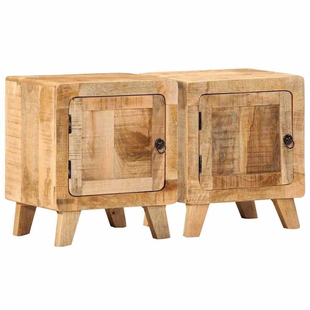 Berkfield Home Set of 2 Rustic Solid Mango Wood Bedside Cabinets, Brown, W/D/H: 40 x 32 x 46 cm – 2