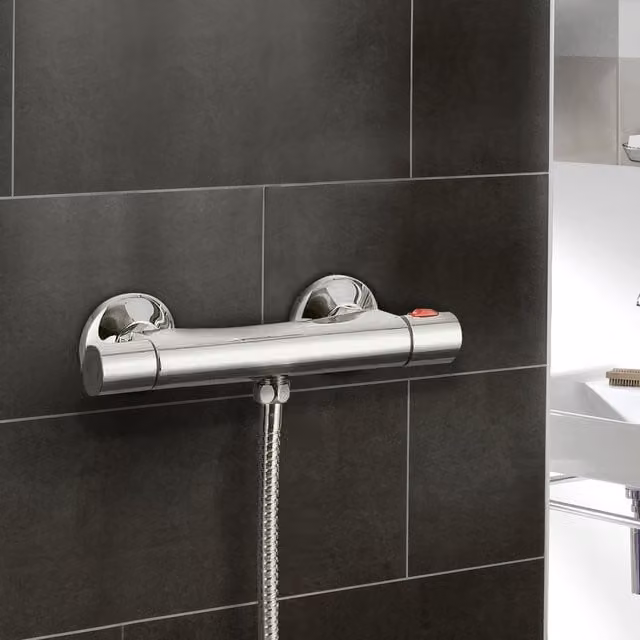 Nes Home Round Thermostatic Bar Exposed Shower Valve in Silver Chrome