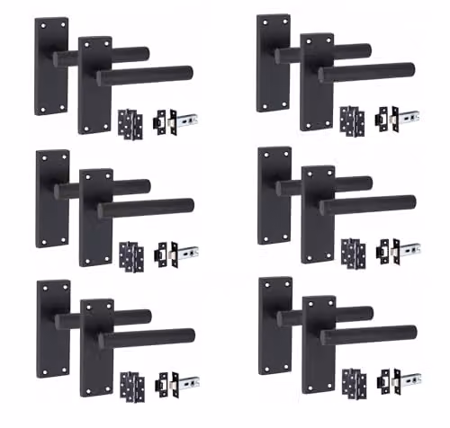 Golden Grace Straight T-Bar Door Latch Handles in Matt Black, 6 Sets