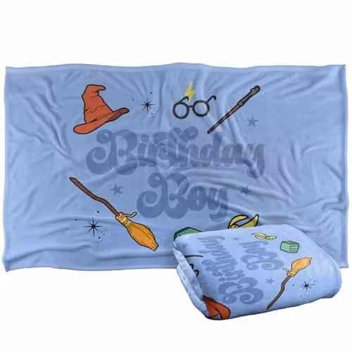 Warner Bros. Harry Potter Birthday Super Soft Fleece Throw Blanket, Blue and Multicolour, W/D/H: 91.44 x 147.0 x 1.0 cm