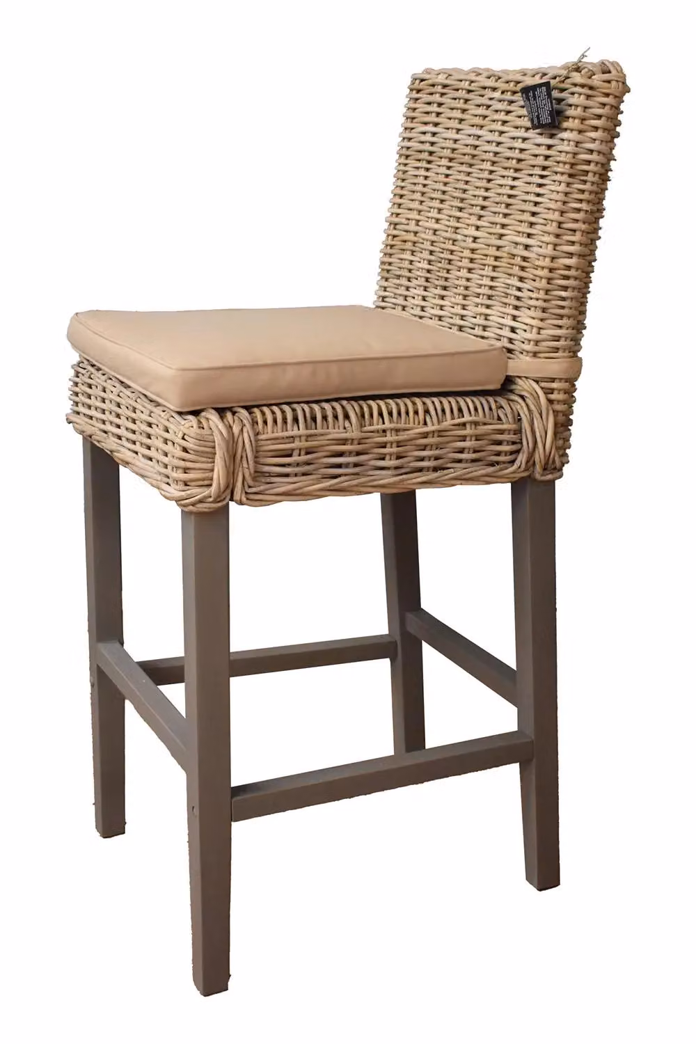 FWStyle Set of 2 Grey Wash Solid Pine and Rattan Bar Chairs – 2