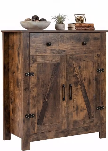 COSTWAY Rustic Brown Farmhouse Buffet Cabinet with Adjustable Shelf