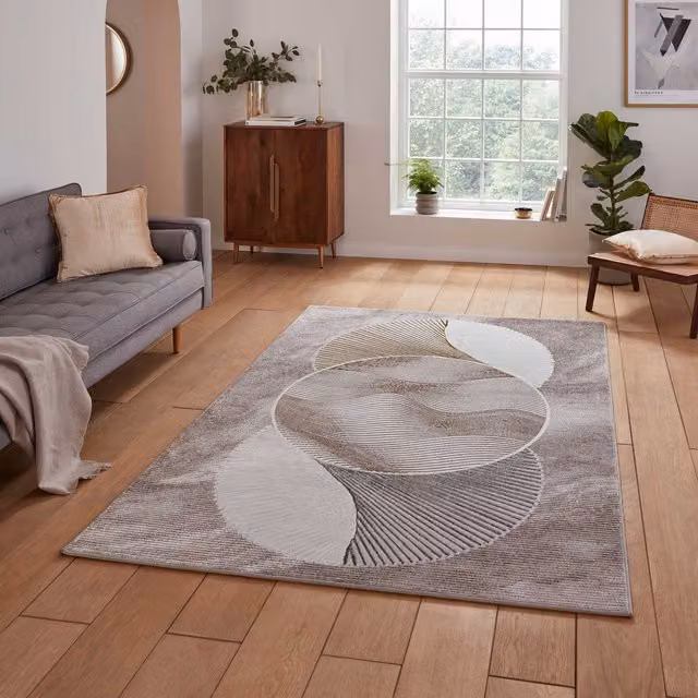 Creation 50097 Metallic Effect Yarn Rug in Gold and Beige, W/D: 170 x 120 cm