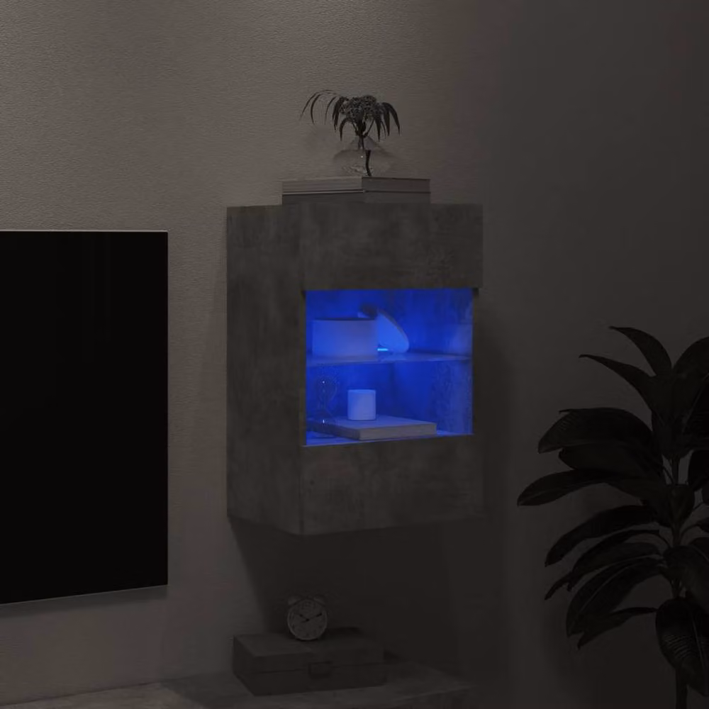 Berkfield Home Modern Wall Mounted TV Cabinet with Integrated LED Lights in Matt Concrete Grey, W/D/H: 40 x 30 x 60.5 cm – 3