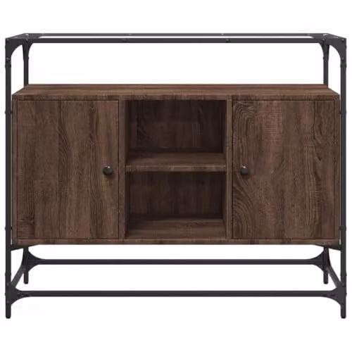 vidaXL Sideboard in Brown Oak with Glass Top and MDF, W/D/H: 98 x 35 x 81 cm – 4
