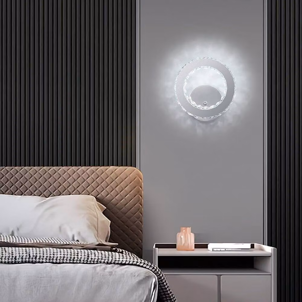 COMELY LED Wall Sconce with K9 Crystal, 16W Modern Ring Wall Mounted Lamp in Silver, 6500K Cool White – 2