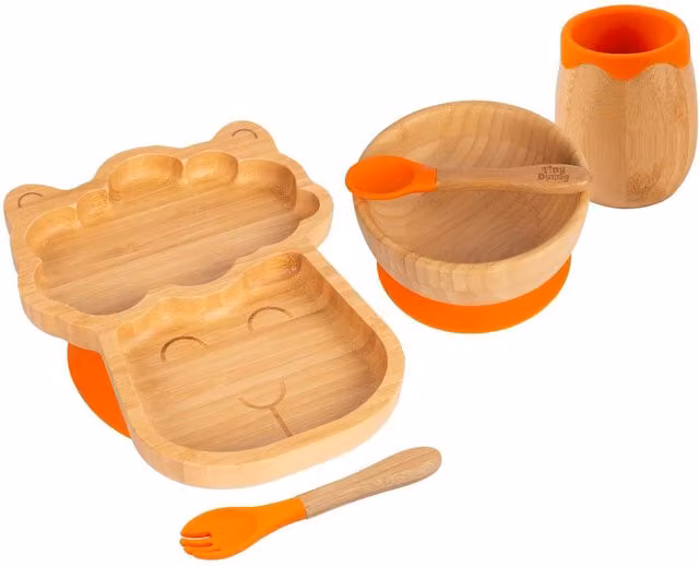 Tiny Dining 5pc Bamboo and Silicone Llama Baby Weaning Set in Orange