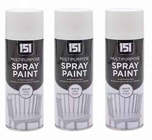 151 Multi Purpose Matt White Aerosol Spray Paint for Wood, Metal and Brick, 3 x 400ml