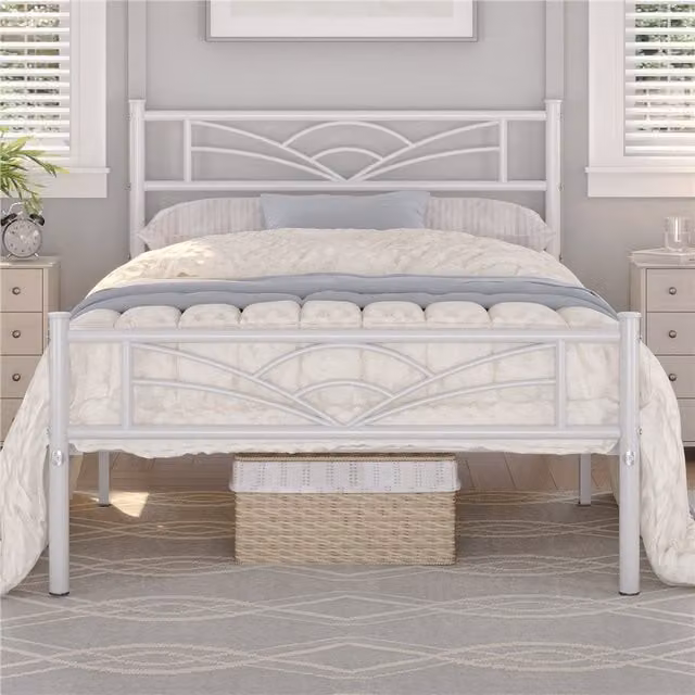 Yaheetech Metal Bed Frame in White, W/D/H: 90 x 200 cm