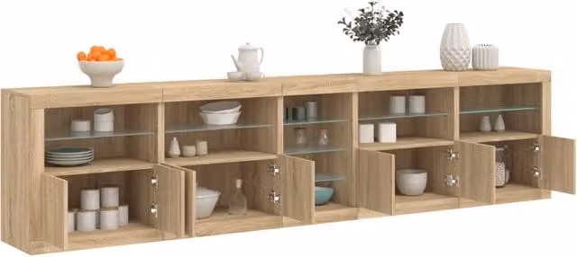 Berkfield Home Modern Sideboard with Integrated LED Lights in Sonoma Oak Brown, W: 283 cm, D: 37 cm, H: 67 cm