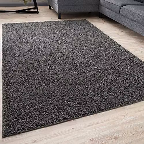 THE RUGS Plain Soft High Pile Shaggy Rug in Grey, W/D: 140 x 200 cm