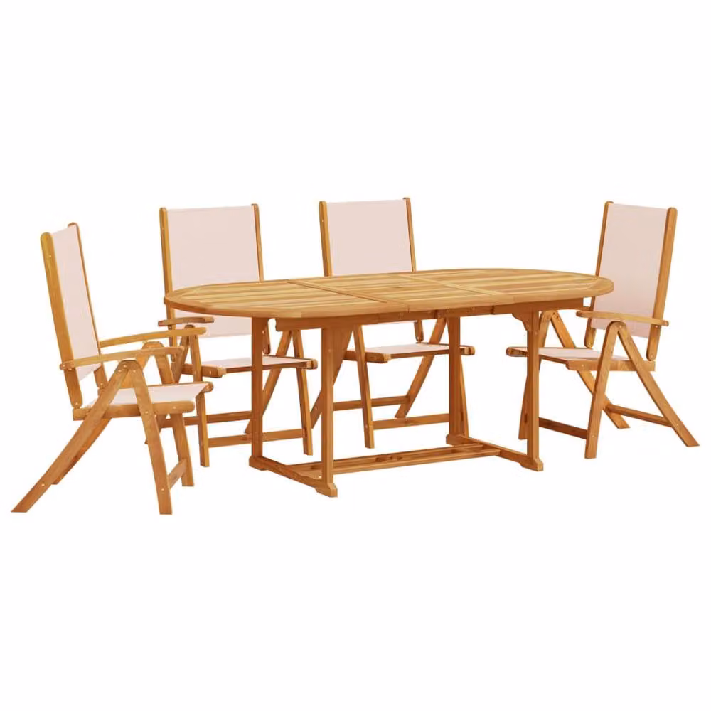 Berkfield Home 5 Piece Garden Dining Set in Brown Solid Acacia Wood and Textilene – 2