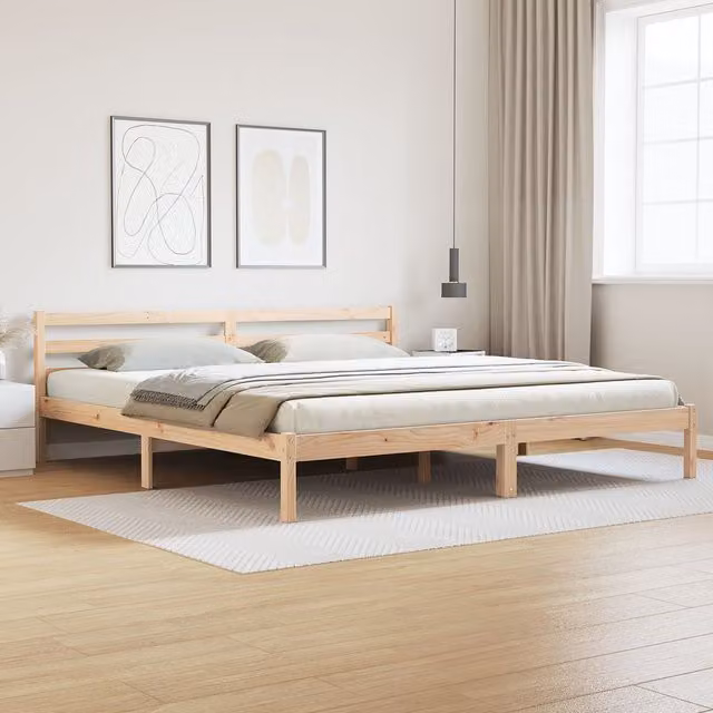 Berkfield Home Solid Wood Pine Bed Frame with Headboard, Brown, W/D/H: 180 x 200 cm – 1