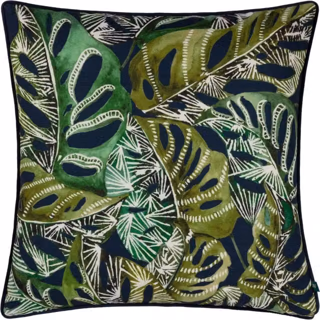 Ebon Wilds Khari Piped Square Floral Cushion in Blue and Green Polyester
