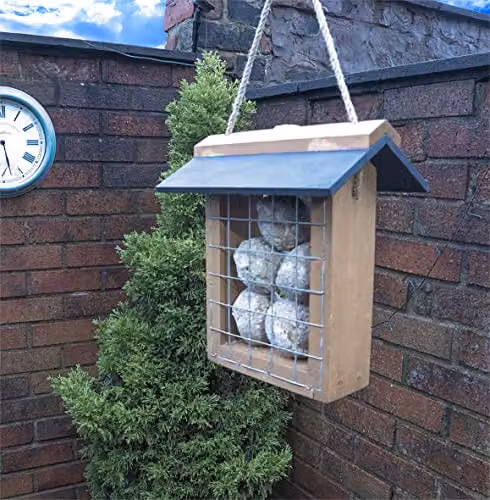St Helens Home & Garden Wood Suet Cake Bird Feeder with Slate Roof in Brown – 3