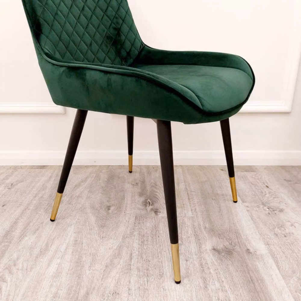 Stratus Interiors Luna Quilted Velvet Dining Chair in Green with Black Legs – 5