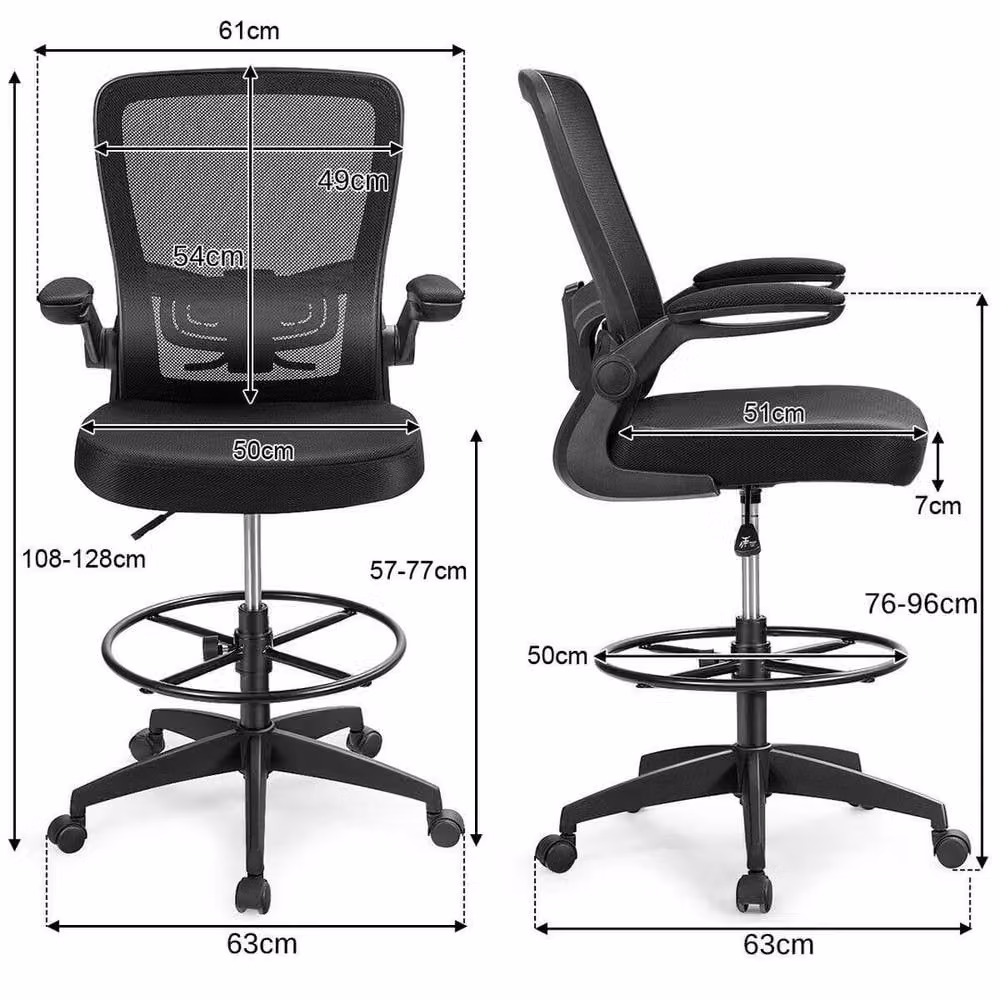 Kelvenix Ergonomic High Back Mesh Drafting Chair in Black with Foot Ring and Castors – 2