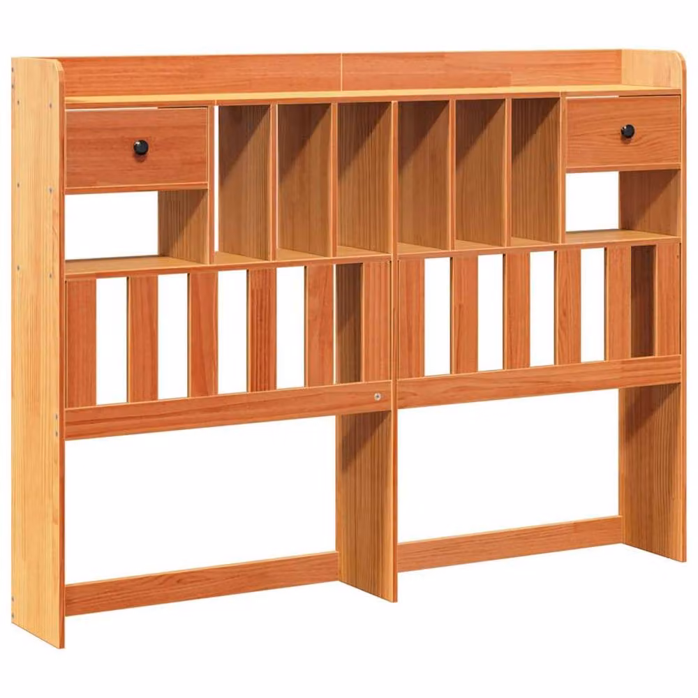 Berkfield Home Solid Wood Pine Headboard with Integrated Storage Shelf in Wax Brown, H: 110 cm x W: 166 cm x D: 23 cm – 3